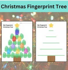 two christmas fingerprint tree cards with the words, my fingerprint christmas tree on them