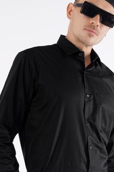 Make a sleek and stylish statement with the Jade Black Twill Premium Cotton Shirt. Crafted from high-quality twill cotton, this shirt offers a luxurious feel and exceptional comfort. The deep jade black color adds a touch of sophistication to your ensemble. Whether you're dressing up for a formal occasion or going for a polished casual look, this shirt effortlessly combines versatility and timeless charm. Fused collar and cuffs, collar stand and flat felled side seams provide structure and stabi Washed Black Cotton Button-up Shirt, Black Crew Neck T-shirt With Button Closure, Polished Casual, Cotton Shirts For Men, Shoulder Shirts, Collar And Cuff, Formal Occasion, Body Measurements, Black Stripes