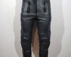 Gorgeous Black Leather Biker Pants for Women. Black Leather Pants With Light Protection. - Etsy Biker Style Full-length Leather Pants For Biker Events, Full Length Biker Leather Pants For Biker Events, Fitted Leather Motorcycle Bottoms, Fitted Biker Leather Pants, Fitted Leather Pants With Belt Loops For Winter, Fitted Moto Bottoms For Motorcycling, Fitted Full Length Leather Pants For Streetwear, Fitted Full Length Biker Leather Pants, Moto Style Fitted Pants For Motorcycling