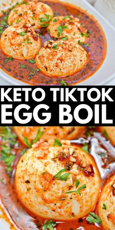 keto tiktok egg boil in a white bowl with the title above it