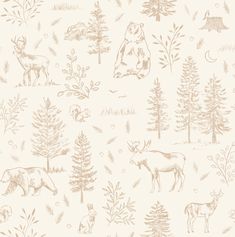 an animal themed wallpaper with trees and animals