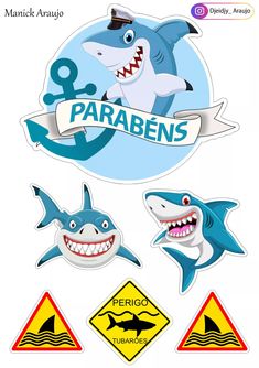 some stickers that are on the side of a whiteboard with shark and anchor