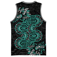 Custom Mexico Quetzalcoatl Mexican God Aztec Cyan Version Basketball JerseyDescriptionProduct Details: This jersey is made from Mesh fabric, sleeveless, breathable, and quick dry. This is the best ideal for hip-hop party, retro party, basketball, lacrosse, any type of training, Chrismas gift and daily life. Thread line color is black or Black only Each item is custom printed, cut, and sewn just for you when you place your order – there may be small differences in the design on the seams due to t Black Sleeveless Activewear With Graphic Print, Black Sleeveless Graphic Print Activewear, Green Breathable Tank Top, Green Breathable Sleeveless Top, Green Sleeveless Breathable Top, Moisture-wicking Sleeveless Vest For Streetwear, Hip Hop Party, Chrismas Gifts, Retro Party