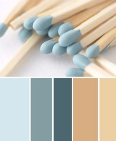 several different shades of blue and beige are arranged in the same color swatches for this image