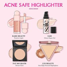 acne safe highlighters Acne Safe Highlighter, Acne Safe Makeup, Makeup Acne, Make Up Tut, Safe Makeup, Acne Makeup, Expensive Makeup, Simple Makeup Tips, Face Art Makeup