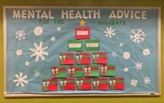 Winter Mental Health Bulletin Board, Winter Ra Boards, Holiday Mental Health, Ra Inspiration, December Bulletin Boards, Bulletin Ideas, College Bulletin Boards