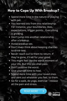 Here is a list of things you should do to cope up with breakup Break Up Tips, Getting Over Heartbreak, Healing From A Breakup, Post Break Up, Breakup Motivation, Finding Love Again, Rebound Relationship, Getting Over Someone, Romance Tips