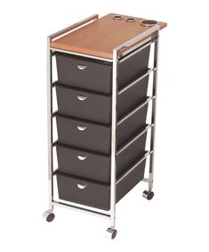 the rolling cart has five drawers on each side