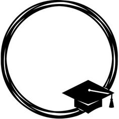 a black and white circle with a graduation cap on it's end in the center