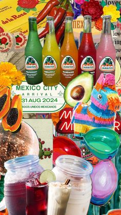 an image of mexican food and drinks collaged in the middle of a collage