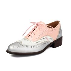 Shop Pink&Silver Lace Up Wintip Oxford Loafers Flats Women's Comfort Shoes color Pink for Dancing Club, Date, Going out, Hanging out, Night Club, Party with worldwide Free shipping & Free return. Classic Oxford Lace-up Party Shoes, Elegant Synthetic Lace-up Oxfords, Pink Oxfords With Leather Sole And Round Toe, Elegant Pink Round Toe Oxfords, Oxford Lace-up Shoes With Cushioned Footbed, Women Oxfords, Navy Wedding Shoes, Kitten Heel Wedding Shoes, Silver Glitter Heels