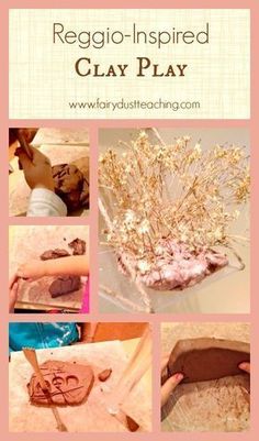 a collage of images showing how to make clay play