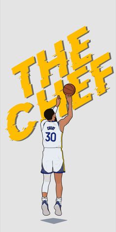 a basketball player dunking the ball with the words'the chef'in yellow