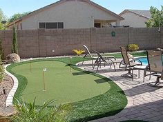 Golf Yard, Artificial Turf Backyard, Pool Plans, Backyard Golf, Turf Backyard, Outdoor Improvements, Arizona Backyard, Green Backyard, Play Area Backyard