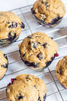 blueberry muffins cooling on a wire rack