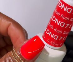 Dnd 712 Ruth Nails, Dnd Nail Colors Gel Polish Summer, Red Dnd Gel Polish Colors, Pinkish Red Nails, Dnd Red Gel Polish, Dnd Nail Colors