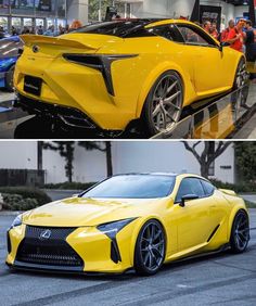 two pictures side by side, one is yellow and the other has black rims