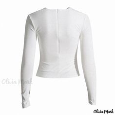 Olivia Mark - Contemporary Metallic Accent Twist Layer V-Neck Cut-Out Long Sleeve Crop Fitted Top Chic White Fitted V-neck Top, Casual White Fitted V-neck Top, White V-neck Crop Top For Fall, White Fitted V-neck Crop Top, Casual Fitted White V-neck Top, Fitted White V-neck Top For Fall, Fitted Top, Long Sleeve Crop, Metallic Accents