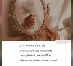 a person holding a flower in front of a mirror with the caption, my love doesn't need compliments