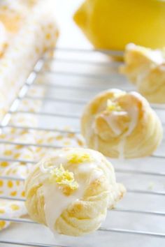 lemon meringue rolls on a cooling rack