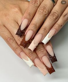 Fall Nail Designs Tapered Square, Fall Nails With Stones, Fall Nail Designs Autumn Classy Coffin, Coffin Nails Red Design, Fall Nails And Toe Nails, French Fall Nails Square, Basic Fall Nails Acrylic, Nail Ideas Acrylic Medium Length, Brown And Burgundy Nails