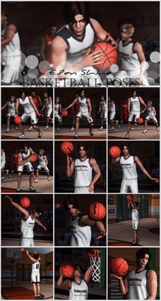 the basketball player is playing with his ball in different positions, including an overhead shot