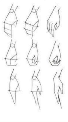 how to draw hands and feet in different positions, with instructions for each hand on the right