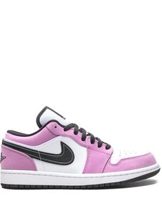 Purple/black/white leather/rubber Air Jordan 1 Low SE sneakers from JORDAN featuring signature Air Jordan Wings logo, signature Swoosh logo detail, contrasting panel detail, round toe, perforated detailing, front lace-up fastening, logo patch at the tongue, branded insole and flat rubber sole. These styles are supplied by a premium sneaker marketplace. Stocking only the most sought-after footwear, they source and curate some of the most hard to find sneakers from around the world.. | Jordan Low Nike Vision, Jordan Wings, Jordan Air, Wings Logo, Cute Sneakers, Hype Shoes, Swag Shoes, Swoosh Logo, Air Jordan 1 Low