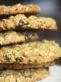 a stack of oatmeal cookies sitting on top of each other