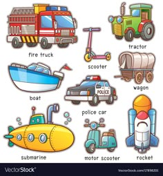 different types of cars and trucks for children's learning to learn how to read them