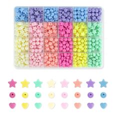 colorful beads and buttons in a plastic container with different shapes, sizes and colors to choose from