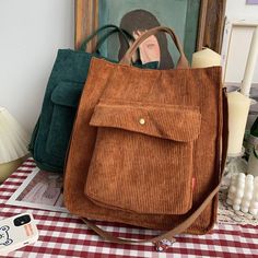 Casual Shoulder Bag For Study, Casual Corduroy Canvas Bag For School, Daily Use Corduroy Shoulder Bag With Pockets, Daily Use Corduroy Bags With Pockets, Casual Corduroy Tote Bag, Large Capacity Brown Corduroy Shoulder Bag, Daily Use Corduroy Canvas Bag With Pockets, Corduroy Canvas Bag With Pockets For Daily Use, Corduroy Canvas Bag With Pockets For School