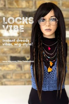 Capture the essence of transformation with our Dread Locs Wig Vibe! 🌟 Handcrafted in London, this stunning piece offers instant dread vibes with a partial dreadlock wig, complete with bangs, perfect for both men and women. 🤎 Embrace the Bohemian spirit effortlessly at summer festivals, all for just £185, shipping included. Elevate your look and leave a lasting impression with this chic Burning Man-inspired hairstyle! Instant Dreads, Summer Festival Hair, Dreadlock Wig, Braids Locs, Summer Festivals, Women's Wigs