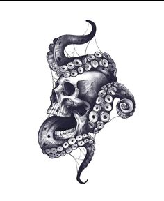 an octopus and skull tattoo design