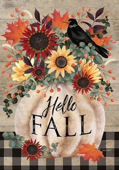 Pumpkin & Crow Hello Fall Garden Flag - Kitty Hawk Kites Online Store Autumn House, Fall Flags, Fall Clip Art, Pumpkin Garden, Fall Garden Flag, Floral Pumpkin, Welcome Fall