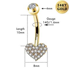 Save 15% Off with Code "GOLD15" Description: Shiny Design: Get your gorgeous style right away when you wear this 14K gold heart CZ navel piercing jewelry! Unique heart design makes the navel jewelry more elegant and exquisite, it is a great gift for you for parties, graduation, and so many other occasions. Safe Material: Made of solid 14K real gold, good for sensitive skin, even can be used as the first piercing belly ring, with 0 harm to your skin. Fine Craftsmanship: High polished smooth surfa Gold Belly Piercing, Gold Gauges, Navel Piercing Jewelry, Belly Piercing Jewelry, Gorgeous Style, Navel Jewelry, Conch Earring, Belly Jewelry, Cartilage Earrings Hoop