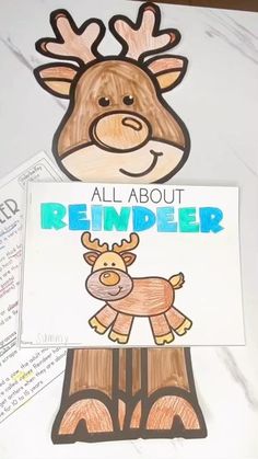 an image of reindeer cut out on paper with words all about reindeer written in it