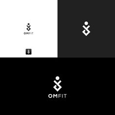 the logo for omfit is shown in two different colors and font, with an arrow