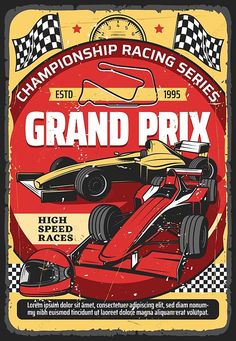 an old race car poster with the words grand prix on it