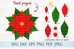 the svg christmas poinset is shown in red, green and yellow colors