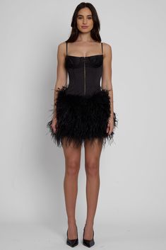 Cloud Feather Mini Skirt - Black. Feather Skirt Outfit, Feather Mini Skirt, Birthday Vibes, Wardrobe Black, Feather Skirt, Black Corset Top, Mesh Corset, Trendy Skirts, Miniskirt Outfits