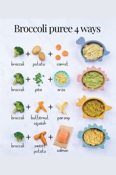 broccoli pure 4 ways with instructions on how to make it in the microwave