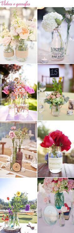 many different vases filled with flowers on top of a table