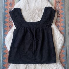 Sanctuary Black Eyelet Ruffle Sleeve Tank Top Square Neck Flowy Babydoll Style Size M Brand New With Tags Selling For My Mom Who Missed The Return Window I Ship Daily! Bundle Up To 5 Pounds From My Closet And Pay Only One Shipping Fee Cute Black Blouse With Ruffles, Cute Black Spring Blouse, Cute Black Cotton Blouse, For My Mom, Babydoll Style, 5 Pounds, My Mom, Square Neck, Baby Dolls