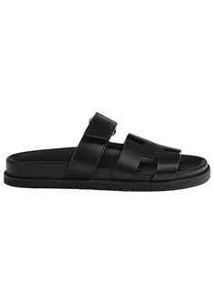 Gender: Women   Brand: HERMES   Product Name: Chypre Calfskin Sandals Black   Bags Alora Code: 72760934   Color: black   Composition: Calfskin Leather   Origin: Italy   Features:  Flat Heels Rubber Sole    Designer Style ID H222100Z 02