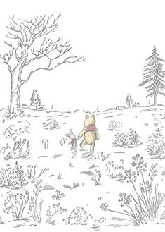 winnie the pooh and piglet walking in the woods