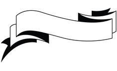 a black and white banner with an arrow on it's side, in the shape of a ribbon