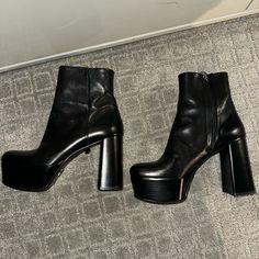 Never Been Worn, Size 39, Authentic Prada Ankle Boots. Comfortable Platform, Zip Up Side Closure, Semi Square Toe. Comes With Dust Bag. Prada Platform Boots, Chunky Platform Ankle-high Patent Leather Boots, Ankle-high Patent Leather Platform Boots, Luxury Black Ankle-high Platform Boots, Black Ankle-high Platform Boots With Zipper, Prada Leather, Platform Ankle Boots, Prada Shoes, Bootie Boots