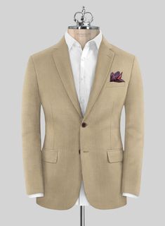 Attain the pinnacle of the suiting spectrum with our Bristol Beige Wool Suit that flares a luxurious drape that elegantly takes center stage. Sustain a classic poise with this piece, crafted from pure wool fabric that expresses a lean, plush yet supple textures dripping the luxurious smoothness with a gorgeous beige tone that captures classy style with an elegant aesthetic. Taste the versatile sophistication with a precisely tailored beige suit that features tapered and modern fits to look and feel sharp while attending formal dinner parties and wedding ceremonies.  Look Includes    Bristol     Beige     Wool  Fabric  Two Button Jacket Style  Notch Lapel   Horn Brown Button  Single Vent  Three Cuff Buttons  Two Welted Pockets on Trousers   You can change the look during customization if re Modern Fits, Beige Suit, Beige Suits, Beige Jacket, Elegant Aesthetic, Classy Style, Formal Dinner, Wedding Ceremonies, Button Jacket