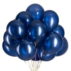 a bunch of blue balloons are in the air